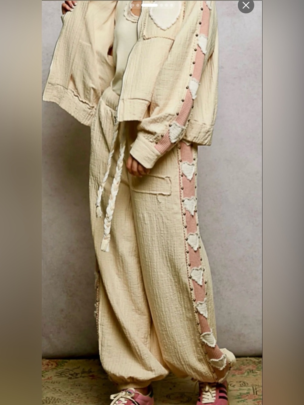 POL Cream Two-Piece Set with Pink Heart Trim - Picture 5 of 6